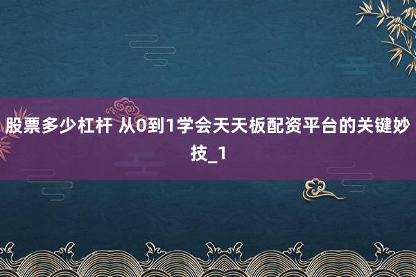 股票多少杠杆 从0到1学会天天板配资平台的关键妙技_1