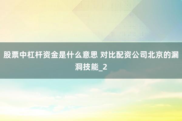 股票中杠杆资金是什么意思 对比配资公司北京的漏洞技能_2